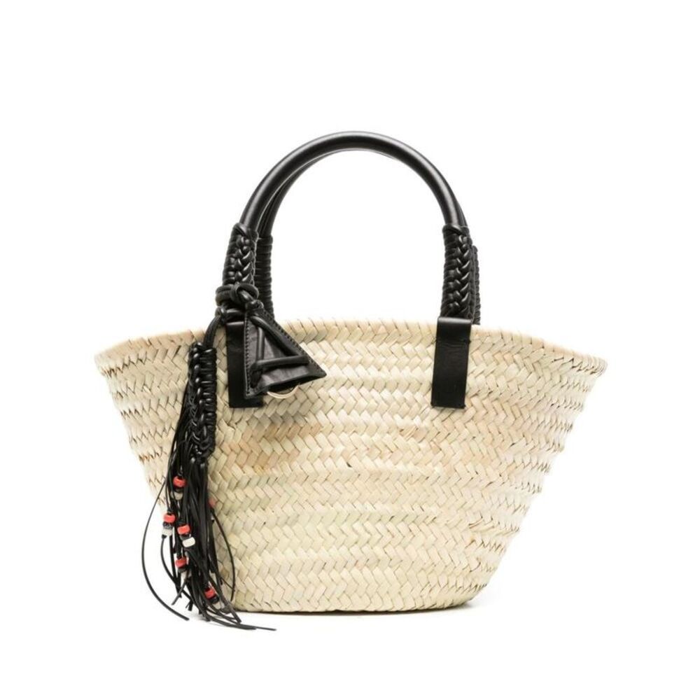 ALANUI Woven Straw Tote Bag with Leather Trim Women LIGHTBEIGEBLACK Handbags